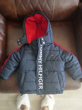 Tommy Hilfiger Kids Navy Jacket with Red Hood Lining